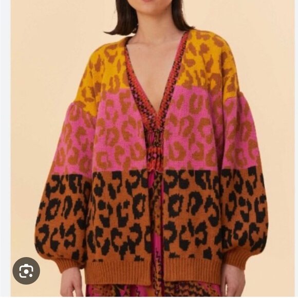 NWT Farm Rio Mixed Leopard Open Front Cardigan Sweater M - Picture 1 of 6